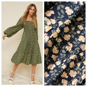 NWT Nasty gal floral cotton printed ditsy green yellow black tiered dress 12